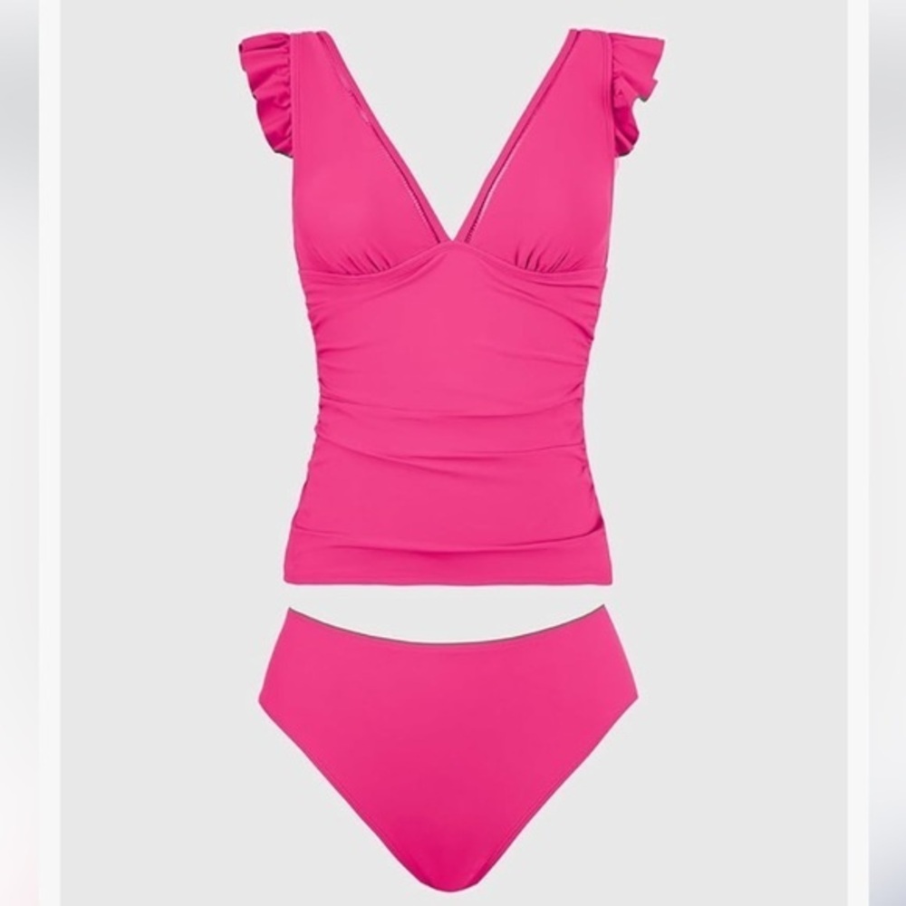 CUPSHE Tankini Set Two Piece, V Neck Ruffled Ruched Ladder Trim size XS